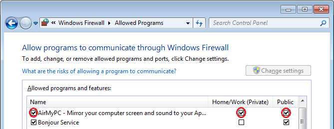 allow airmypc windows firewall
